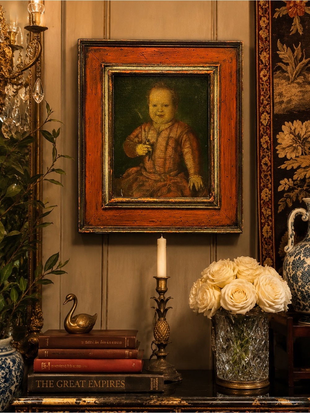 Vintage Italian Bronzino Portrait – Don Garcia de’ Medici | wood frame